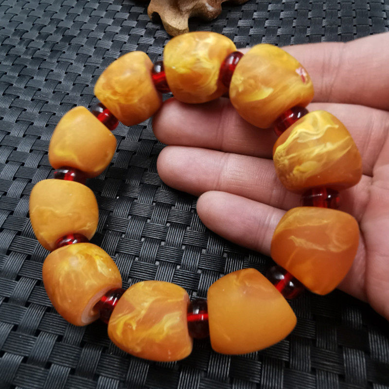 饰品手链荧光浮盐水仿蜜蜡桶珠手链鸡油黄蜜蜡随型手链老蜜蜡手串