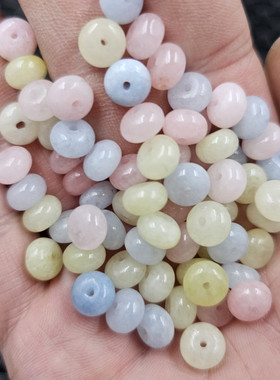 摩根石多宝珠玉石散珠粉色黄色海蓝色玉扣隔片算盘珠饰品配件珠子