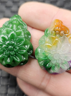 碧绿色花朵玉石挂件黄斐紫罗兰