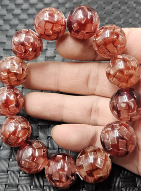 荧光浮盐水琥珀圆珠手链西瓜红人造蜜蜡手链男女同款手链手串