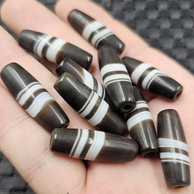 黑白缠丝玛瑙天珠路路通玉石散珠玛瑙米珠勒子桶珠手链饰品配件珠