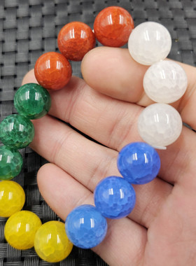 五色冰花玛瑙圆珠玉石手链