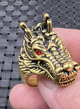 文玩仿古戒指合金生肖龙戒指