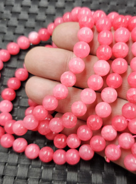桃花玉圆珠玉石手链粉色