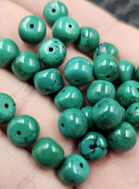 美菱矿优化绿松石老型珠散珠墨绿色桶珠diy手链项链饰品配件珠子