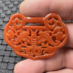 玉石挂件优化翠玉蝙蝠锁挂件红干青如意锁镂空吊坠玉锁项链坠车挂