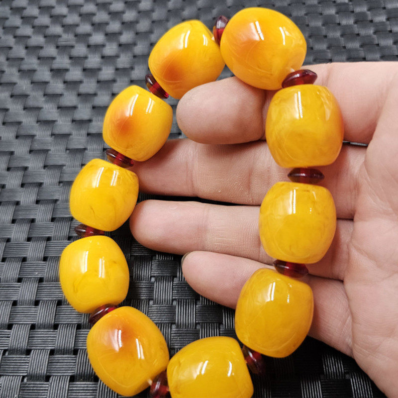 荧光浮盐水蜜蜡桶珠手链人造鸡油黄蜜蜡路路通手链男女同款手串