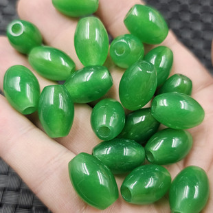 台湾碧玉大孔路路通玉石散珠阳绿菠菜绿手链项链吊坠玉挂件玉坠