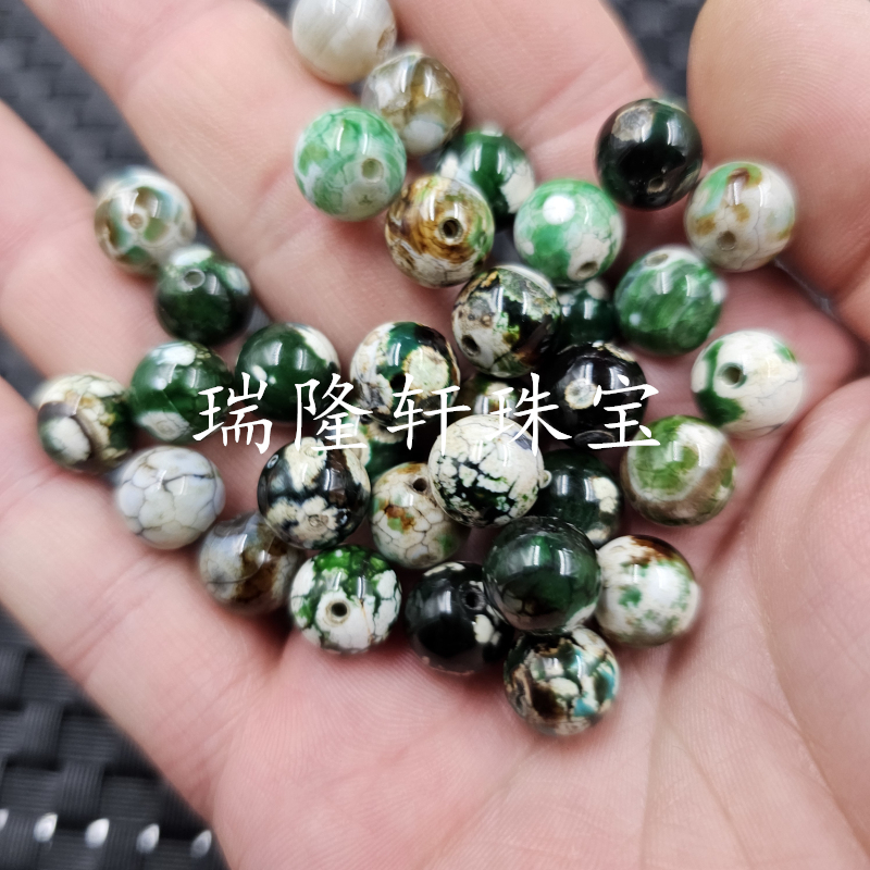 仿古玛瑙圆珠玉石散珠墨绿色玉髓手链项链饰品配件手工玉珠子