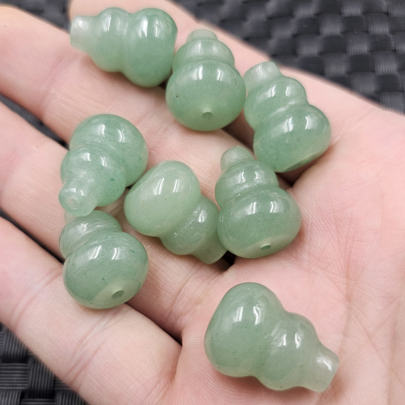 东陵玉通孔葫芦玉石散珠草绿色