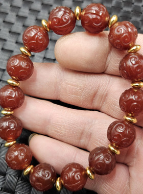 冰种红玛瑙回纹珠玉石手链红玉髓