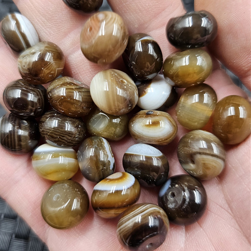 咖啡色缠丝玛瑙算盘珠玉石散珠白缠丝玛瑙玉扣隔片隔珠饰品珠子