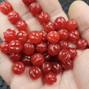 红色石英岩玉南瓜珠圆珠玉石散珠鸡血红福瓜玉珠diy手链项链饰品