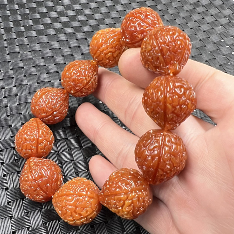 包邮新款精美荧光浮盐水蜜蜡金刚菩提手链橘黄色人造蜜蜡情侣手串