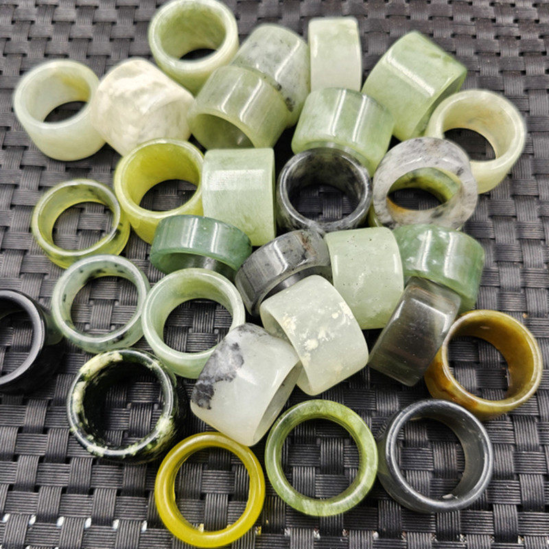 一物一图冰种岫玉戒指姜花黑花青花蓝水色玉石戒指男女同款戒指