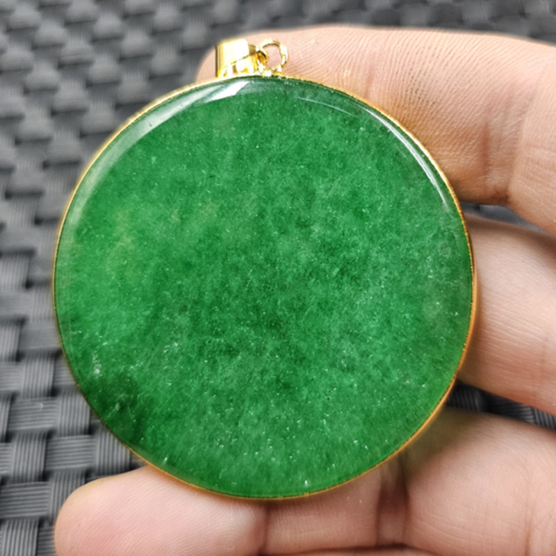 翡翠玉干青平安牌 玉石挂件祖母绿满绿圆形无事牌吊坠项链坠玉牌