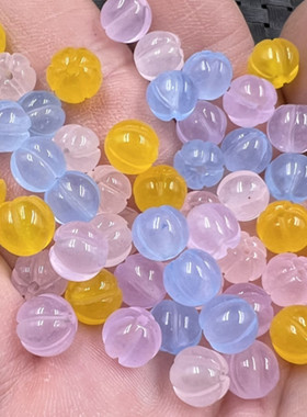 玉石散珠粉色南瓜珠散珠湖蓝色石英岩玉散珠8毫米三色散珠配件珠