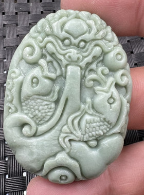 玉石挂件贵州翠鲤鱼跃龙门挂件翠绿色连年有余挂件玉牌子玉坠车挂
