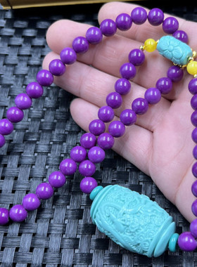 优化绿松石生肖龙路路通项链 优化紫云母圆珠项链 紫色玉石项链