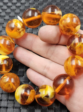 荧光浮盐水蜜蜡圆珠手链人造蜜蜡琥珀20毫米圆珠手串男女同款手饰