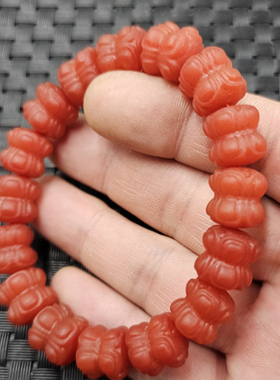南红色玛瑙并蹄莲玉石手链柿子红