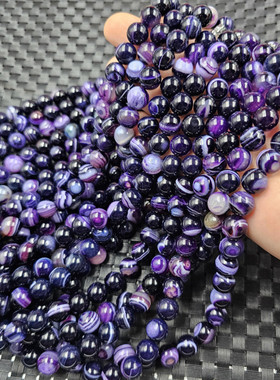 紫色缠丝玛瑙圆珠玉石项链