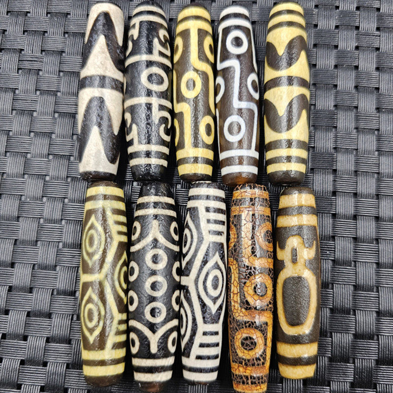 包浆九眼天珠玉石散珠虎牙三眼六眼21眼人物天珠桶珠饰品配件珠子