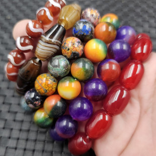 缠丝玛瑙路路通玉石手链金丝玉竹节手链孔雀凤凰玛瑙圆珠手串