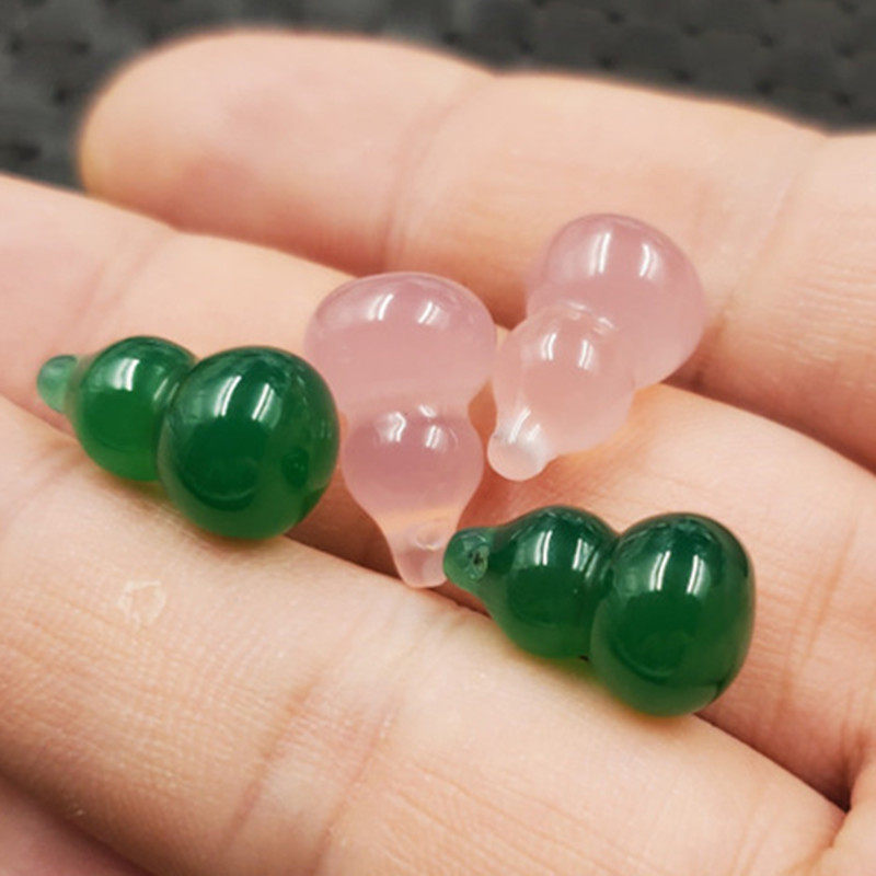 玉石挂件冰种粉玉髓葫芦挂件碧绿色葫芦吊坠立体葫芦耳环手链吊坠