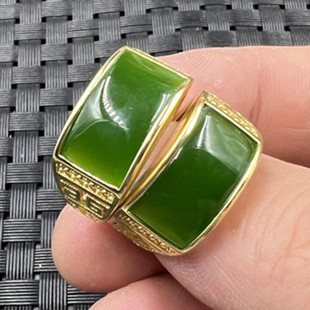 包邮仿玉石戒指仿和田玉马鞍戒指仿碧玉活口戒指碧绿色戒指玉指环