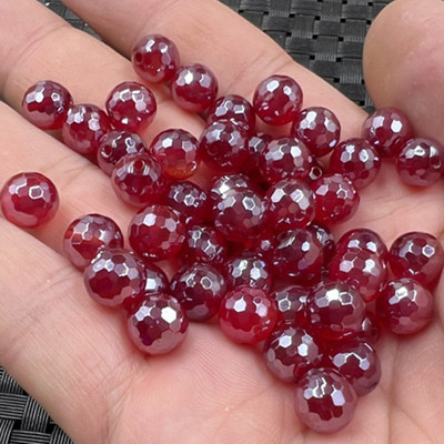石榴红玛瑙圆珠散珠配件珠子