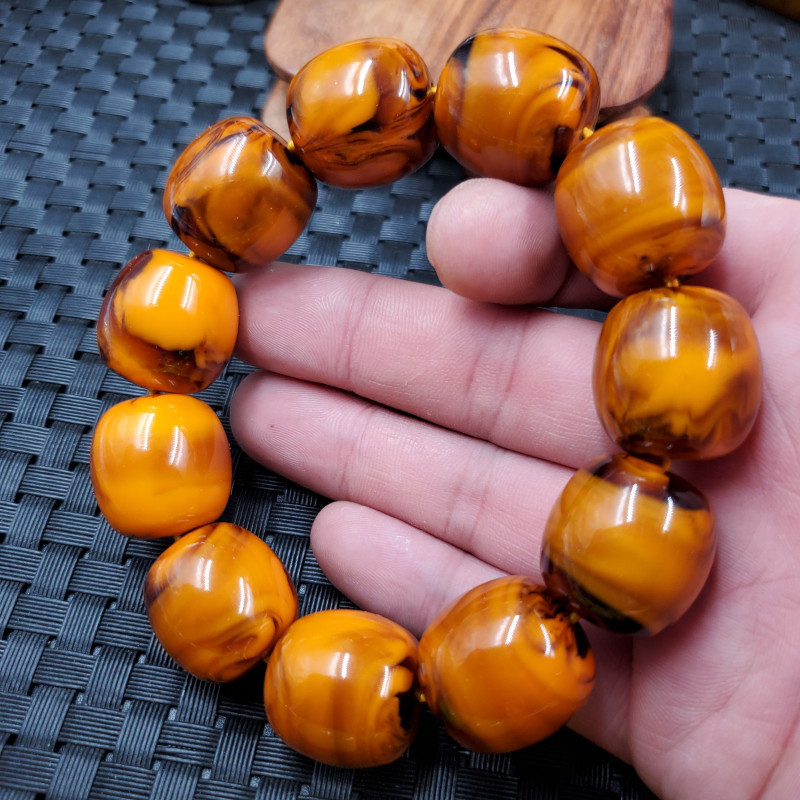 新款精美仿蜜蜡桶珠手链仿花蜜蜡路路通手链饰品蜜蜡手链手串