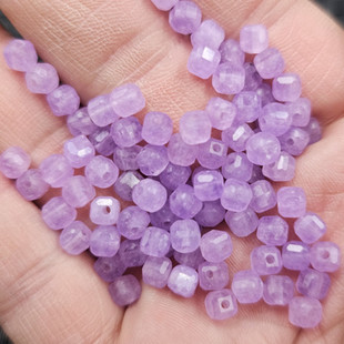 紫罗兰方形路路通玉石散珠紫色石英岩玉切面珠多棱珠饰品配件珠子