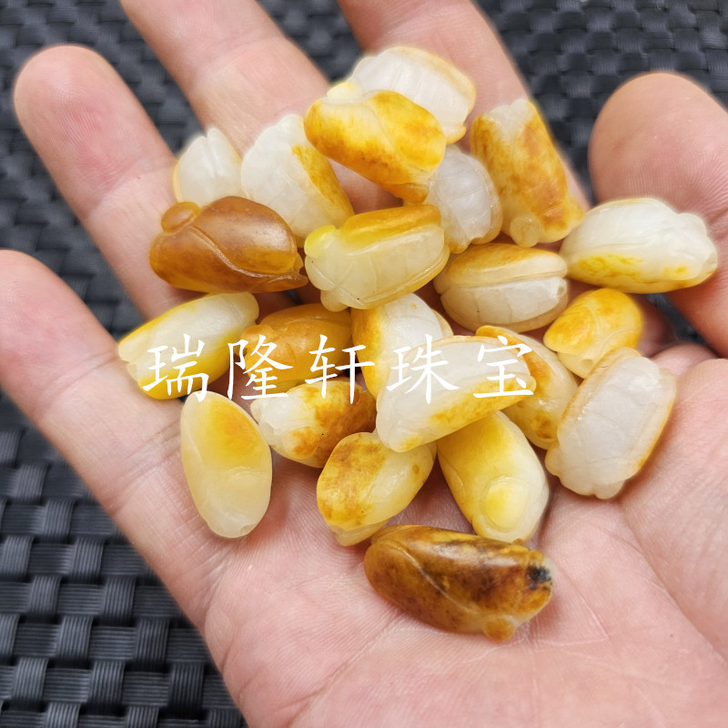 新疆和田玉蝉玉石散珠白玉黄皮通孔一鸣惊人路路通饰品配件玉珠子