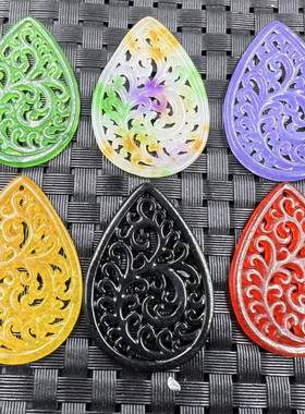 玉石挂件碧绿色凤尾挂件鸡血红镂空吊坠紫色水滴吊坠玉牌子项链坠