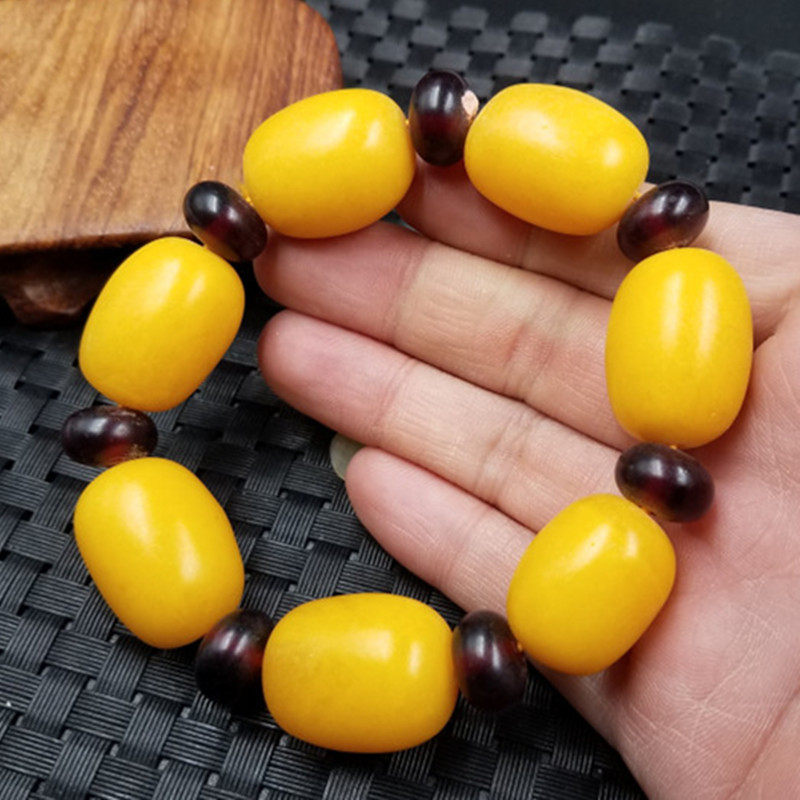 饰品手链仿蜜蜡桶珠手链鸡油黄蜜蜡路路通手链老蜜蜡手串