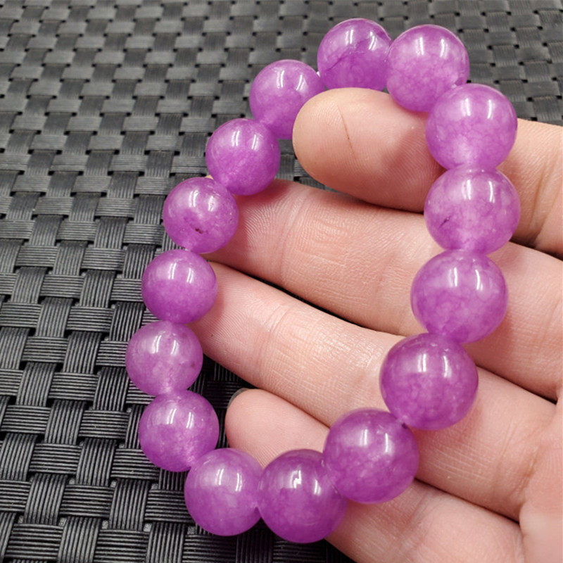 天然玉石紫罗兰圆珠手链石英岩玉手链玉石手链12毫米圆珠手串