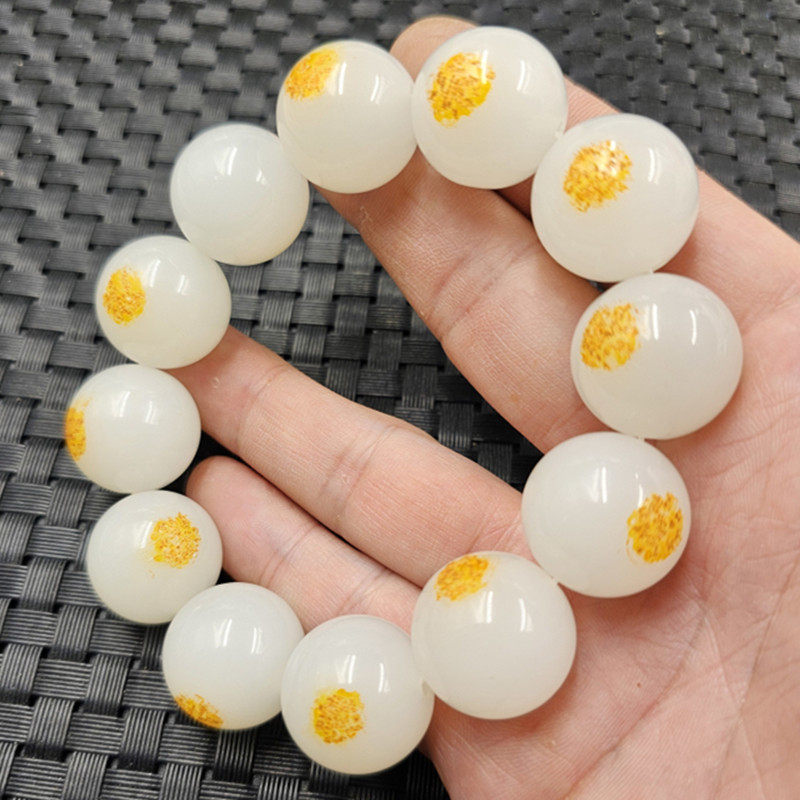 仿新疆和田玉圆珠仿玉石手链仿白玉黄皮手链仿羊脂玉手链手串手饰