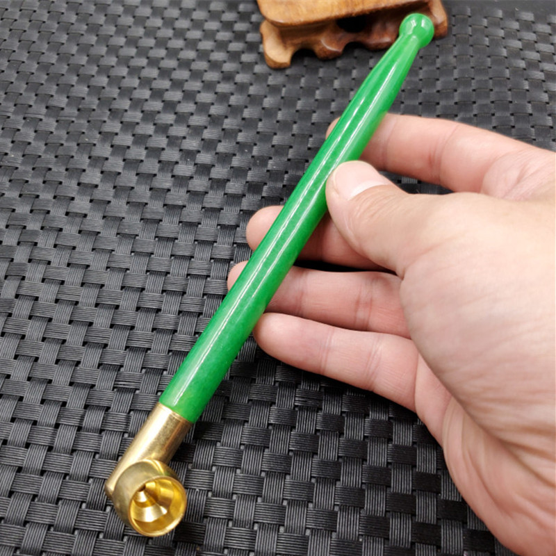新款精美天然玉石石英岩玉烟嘴碧绿色玉石烟嘴图片