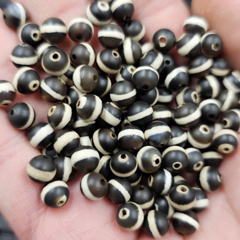 黑白线型玛瑙圆珠玉石散珠仿