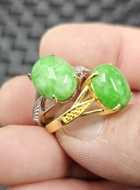 翡翠玉干青蛋面玉石戒指白底青