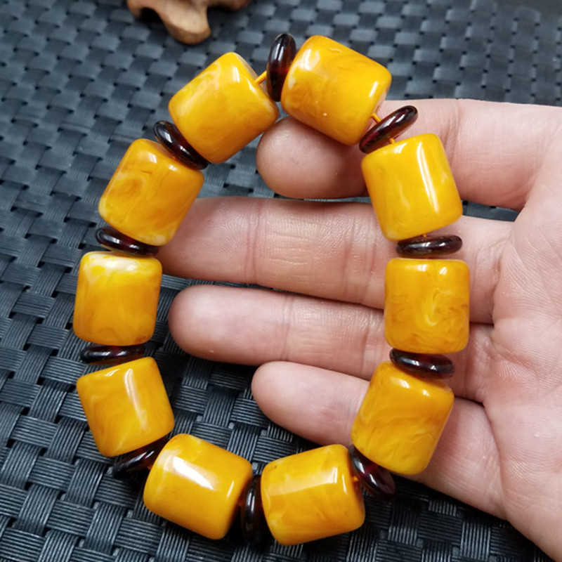饰品手链仿蜜蜡桶珠手链鸡油黄蜜蜡路路通手链老蜜蜡手串