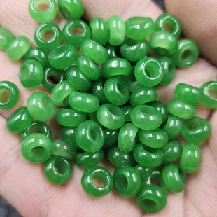 台湾碧玉大孔玉扣玉石散珠菠菜绿石英岩玉圆环吊环饰品配件隔珠子