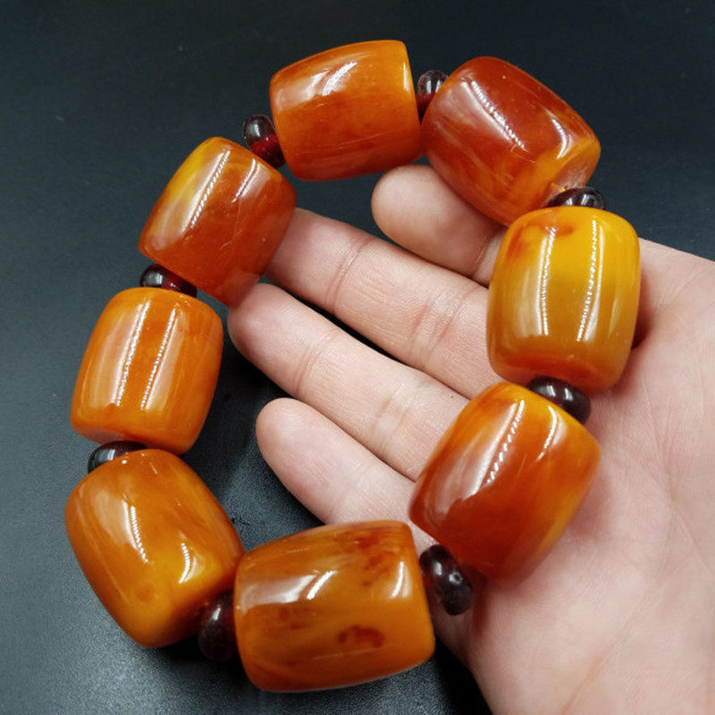 高档精美 新款仿蜜蜡桶珠手链 老蜜蜡路路通手链 大号蜜蜡手串