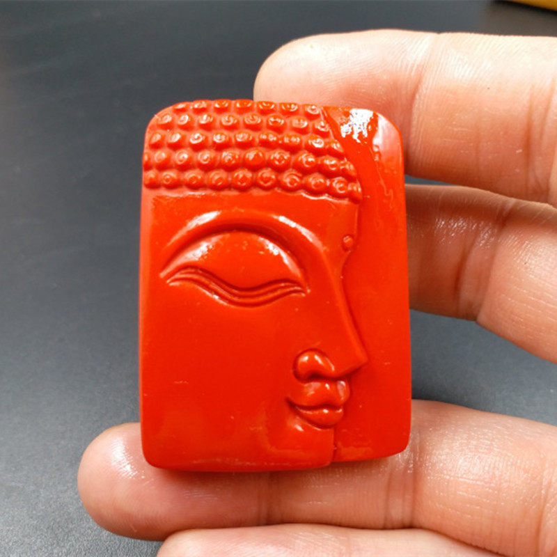 新款精美 仿天然玉石朱砂大日如来佛挂件 鸡血红朱砂册脸佛挂件牌
