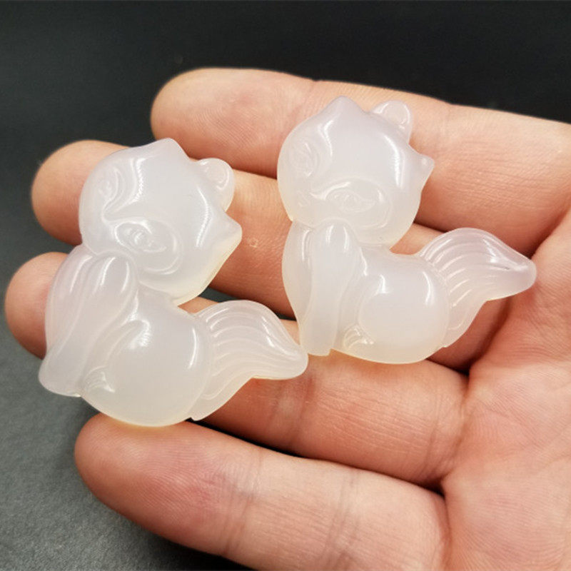 高档精美天然玉石a货冰种玉髓狐狸挂件玉髓玛瑙狐狸吊坠玉坠