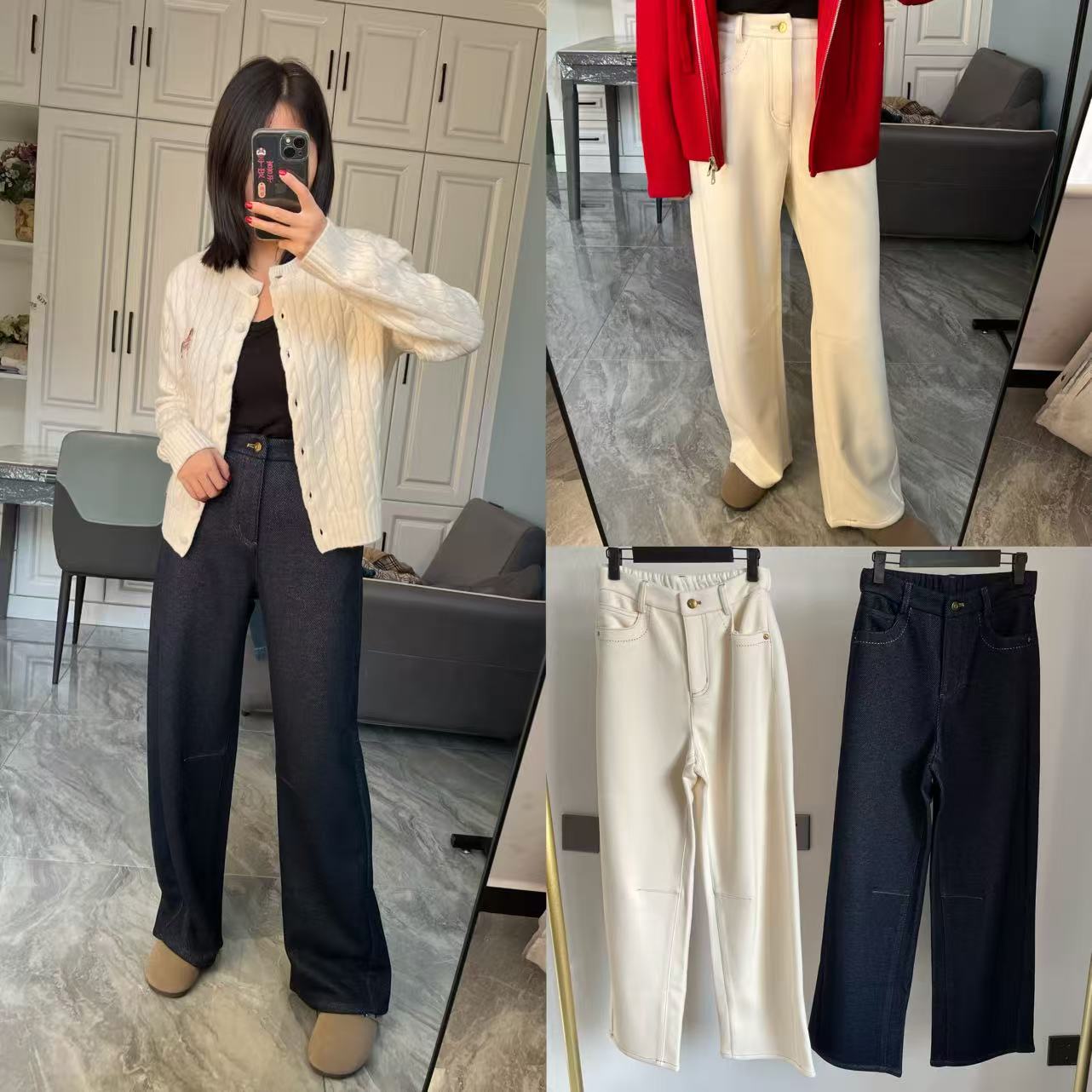 质感和版型巨好！有型有暖 YY25冬牛仔加绒高腰直筒小弯刀羊毛裤
