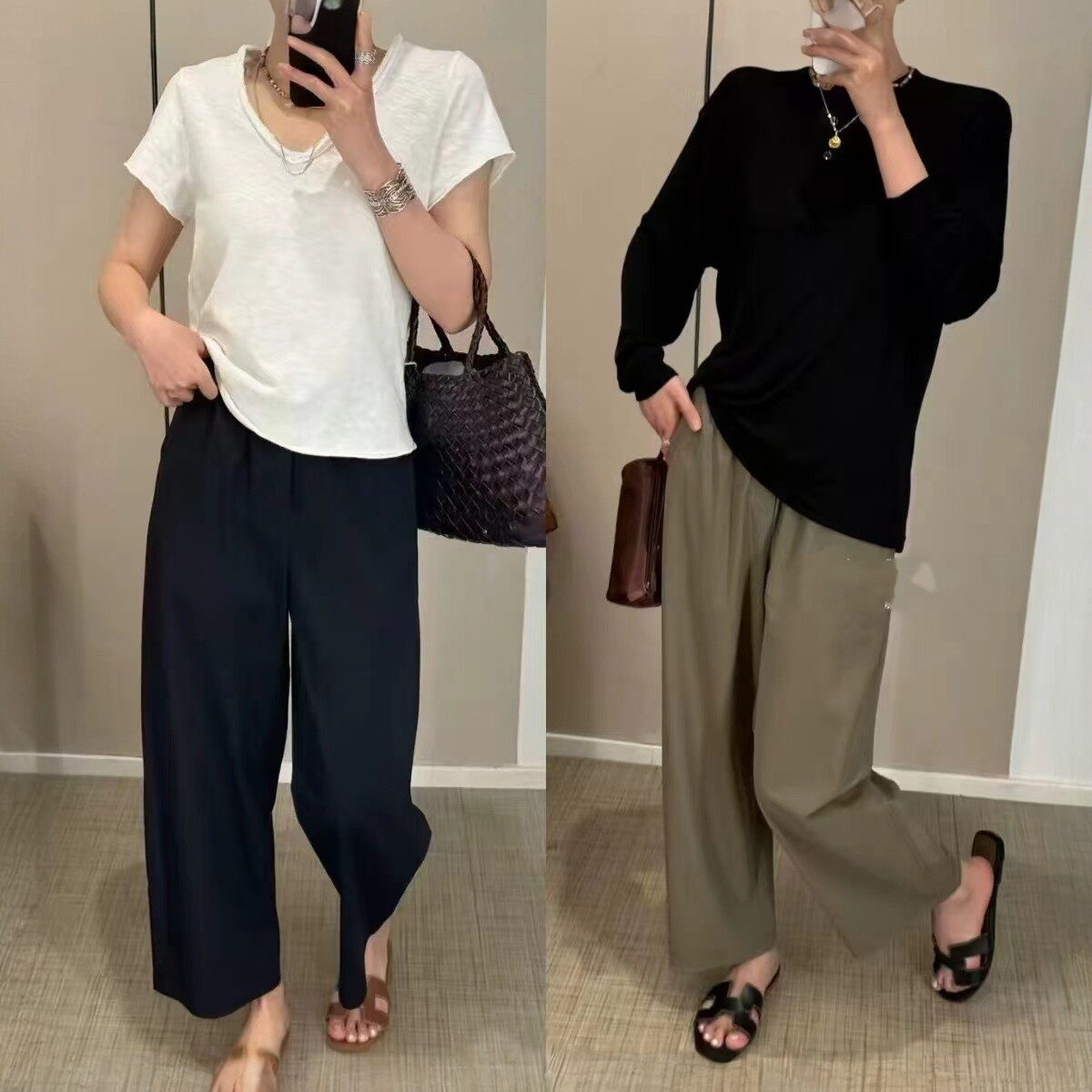 轻氧速干松紧腰~九分阔腿休闲裤女夏季显瘦凉感裤子p6