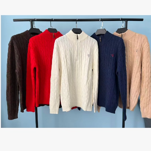 现货发 渠道好货 半拉链绞花毛衣 刺绣标羊毛羊绒针织衫男女同款