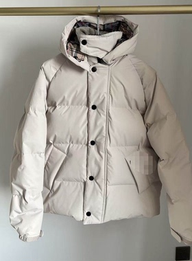 现货 Barb亲妈渠~复古男女高克重鹅绒填充格纹内里连帽加厚羽绒服